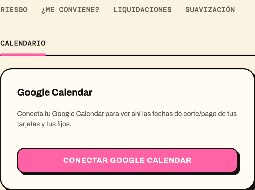 Pantalla para conectar Google Calendar desde el tab Asesor