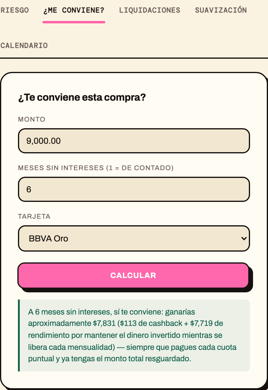 Calculadora de asesoría de compra con un resultado