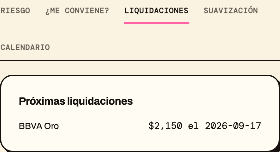 Próximas liquidaciones por tarjeta